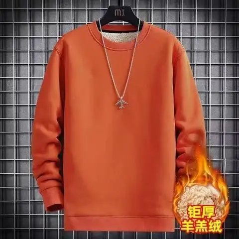 Herren Winter Verdickter Pullover Sherpa Schwerer Pullover Fleece Warm Locker Hochwertig Lässig Einfarbig Ohne Kapuze Sweatshirt – Detail 6