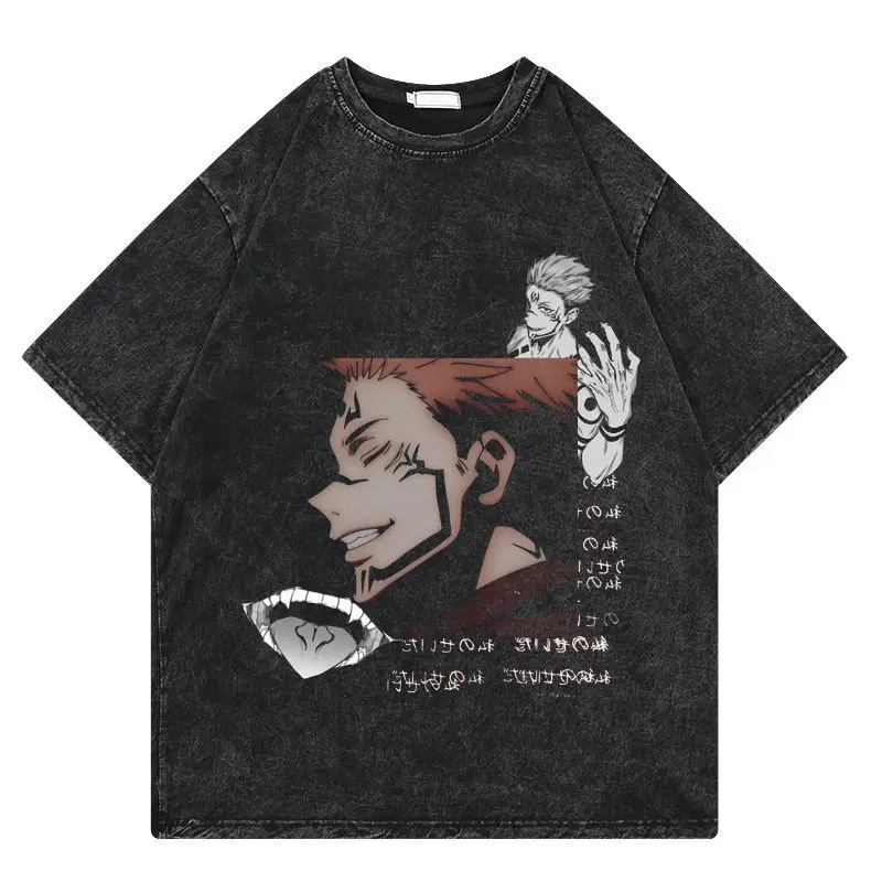 

Jujutsu Kaisen Washed Cotton T Shirt Ryomen Sukuna Graphic Oversized Short Sleeve For Men Women Harajuku Style
