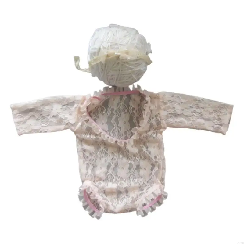CORB Photography Props for Baby Girls 0-1M Infant Costume Lace Jumpsuit Headwear Monthly Party Photo Clothing Newborns Suit