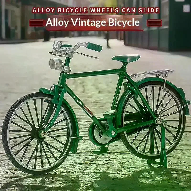 1 Zestaw Kolekcjonerski Model Roweru Retro 1:10, Mini Rower Górski z Odlewu Stopu Metalu z Pompką do Napełniania, Zabawki