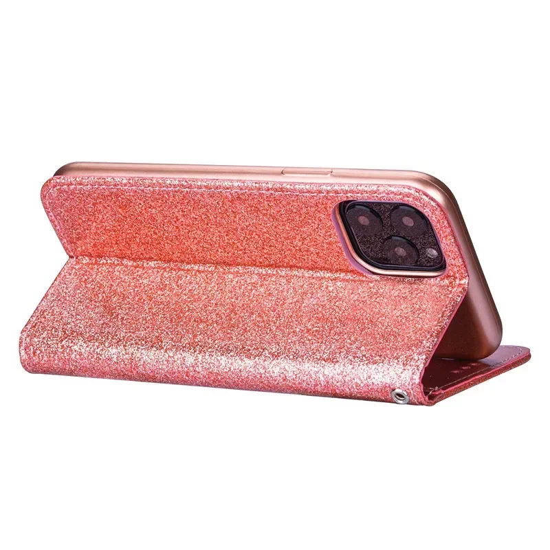 Funda de cuero con cremallera y purpurina para iPhone, carcasa magnética con tarjetero para iPhone 16 Pro Max, 15, 14, 13, 12, 11, XR, XS, SE 2025,