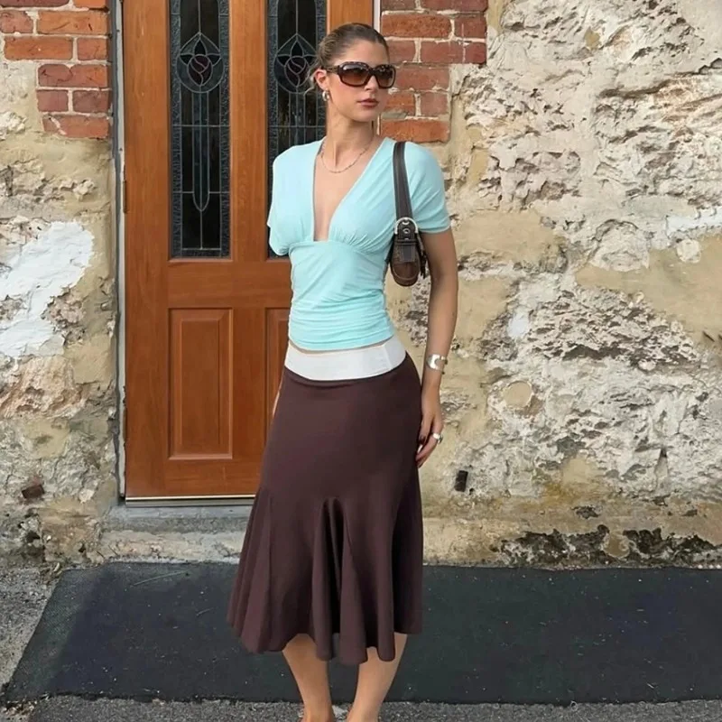 FL New Polka Dot Low-Cut T-Shirt Stylish Scarf-Like Slim Fit Sexy Backless Versatile Women's Top With Multiple Styling Options