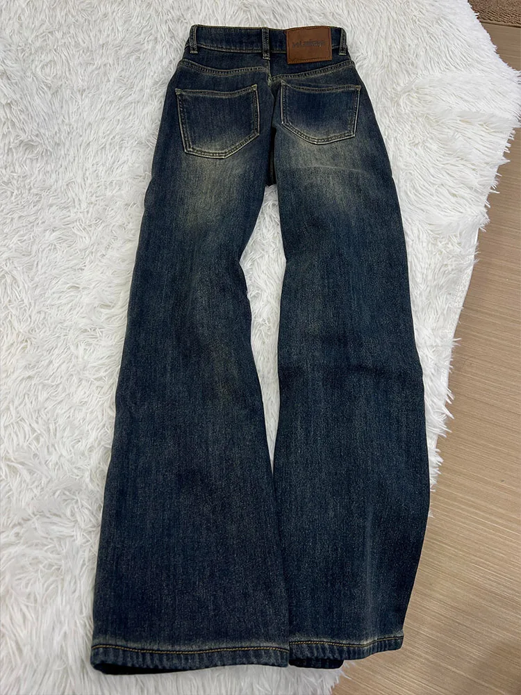 Retro Cement ey Fce Lined Thiened Loose Straight Leg Jeans Women's Autumn Winter High Waist Slim Wide Leg Pants