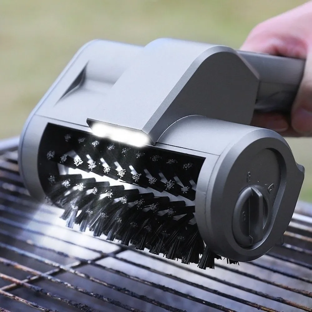 Stainless Steel Electric Grill Cleaning Brush with LED Light 2-Speed BBQ Rotating Brush Heat-resistant 3 Replaceable Heads
