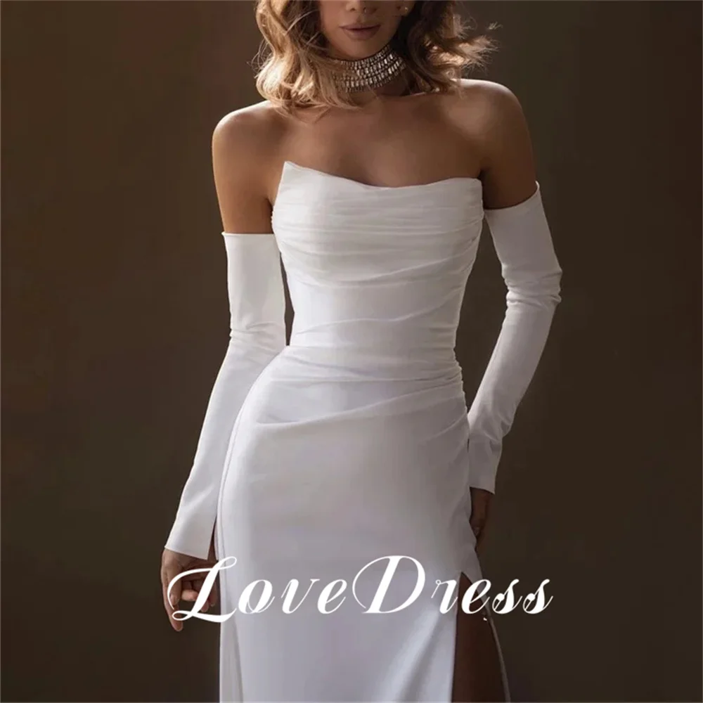 Love Elegant abiti da sposa senza spalline con macchia di sirena semplici mezze maniche lunghezza del pavimento abiti da sposa con spacco laterale alto Robe de mariée