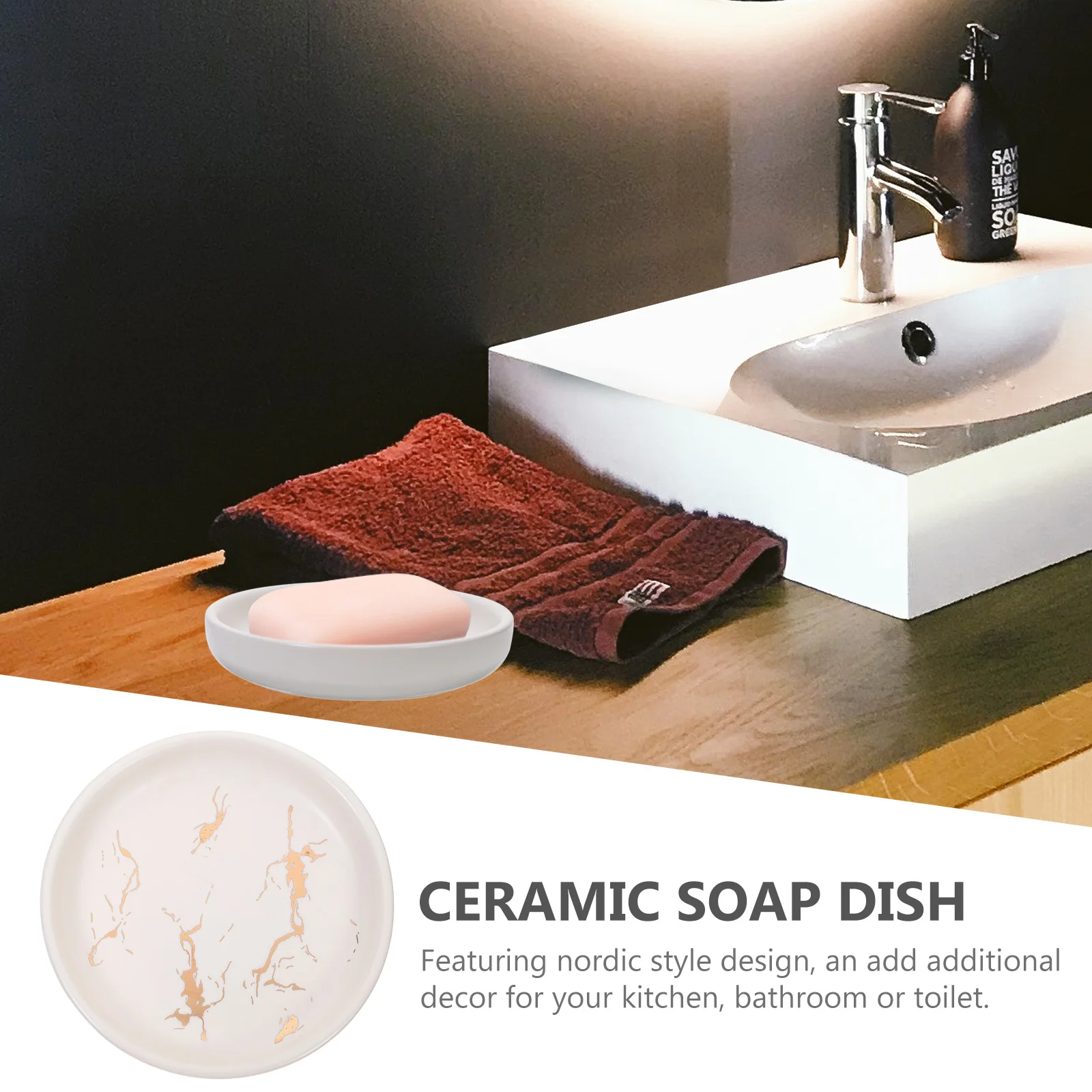 

Ceramic Soap Dish Marble Texture Nordic Style Bath Accessory for Shower Sink Bathroom Decor and Organization Tray