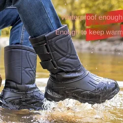 Men's Boots Fashion Medium Tube Snow Boots Outdoor Waterproof Fishing Cotton Boot Plush Warm Winter Boots for Men Botas Hombre