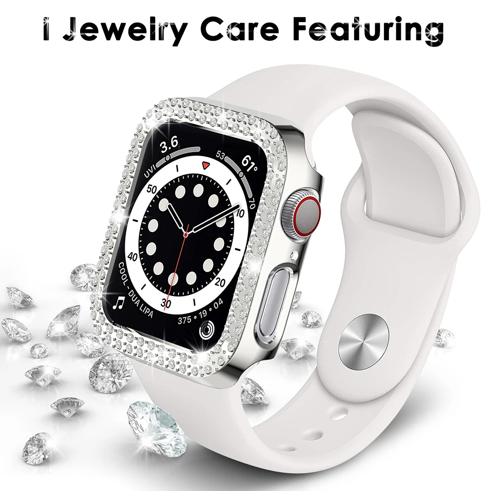 Diamond Cover Voor Apple Horloge Case Series 7 6 Se 5 4 3 2 1 Bumpe Beschermende Bling Gevallen Voor iwatch 40Mm 44Mm 38Mm 42Mm 45Mm 41Mm