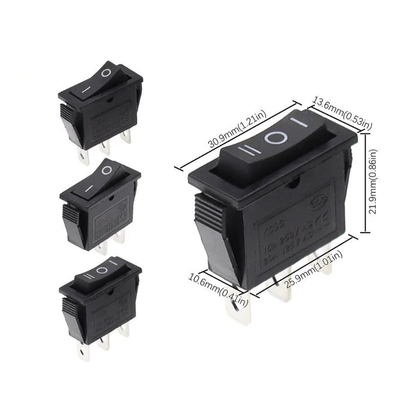 

1/5PCS KCD3 Rocker Switch ON-OFF ON-OFF-ON 2 Position 3Pins Electrical equipment With Light Power Switch 16A 250V / 20A 125V AC