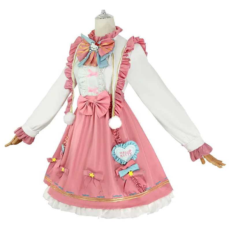 أزياء أنيمي إيما وودز التأثيرية لعبة الهوية على شكل حرف V البستاني مرحبا كيتي مجموعة فستان موحد للنساء ملابس حفلات كاواي