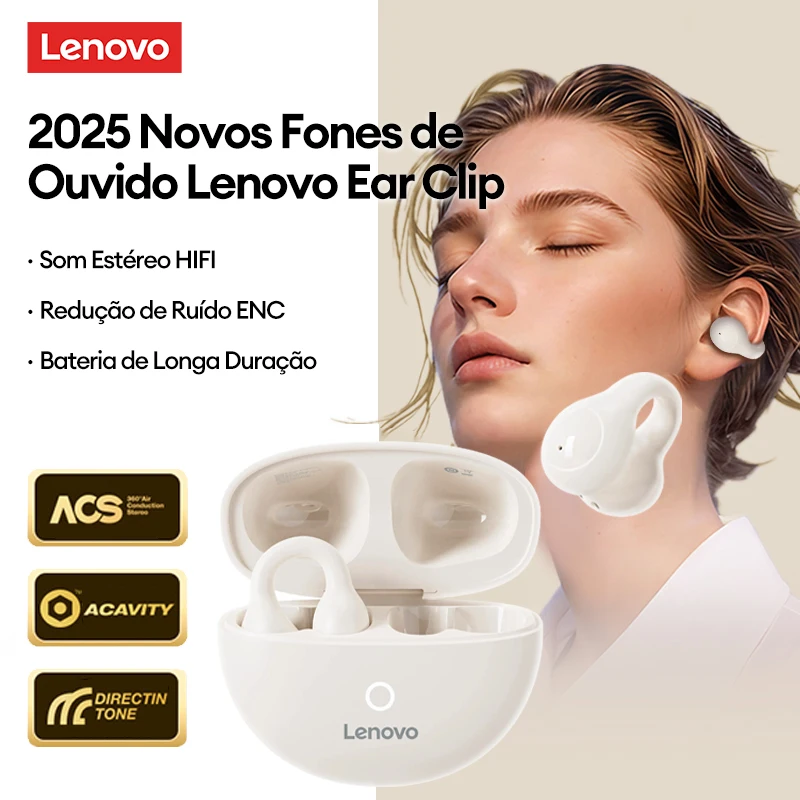 Original lenovo lp25 ows sem fio bluetooth 5.4 clipe de orelha fones de ouvido longa vida útil da bateria gaming fone alta fidelidade som com microfon