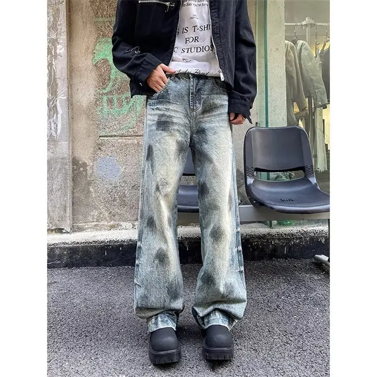 

Мужские джинсы в стиле ретро-американский вейв, модные, свободные, прямые, широкие, длинные, повседневные, из денима