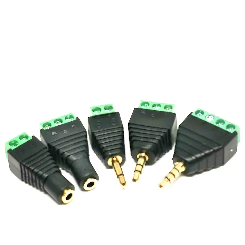 3pcs 3.5mm 3ploe 1/8 Inch Stereo Male Plug to AV Screw Video Balun Terminal Jack 3.5 mm Male 3 pin Terminal Block Plug Connector