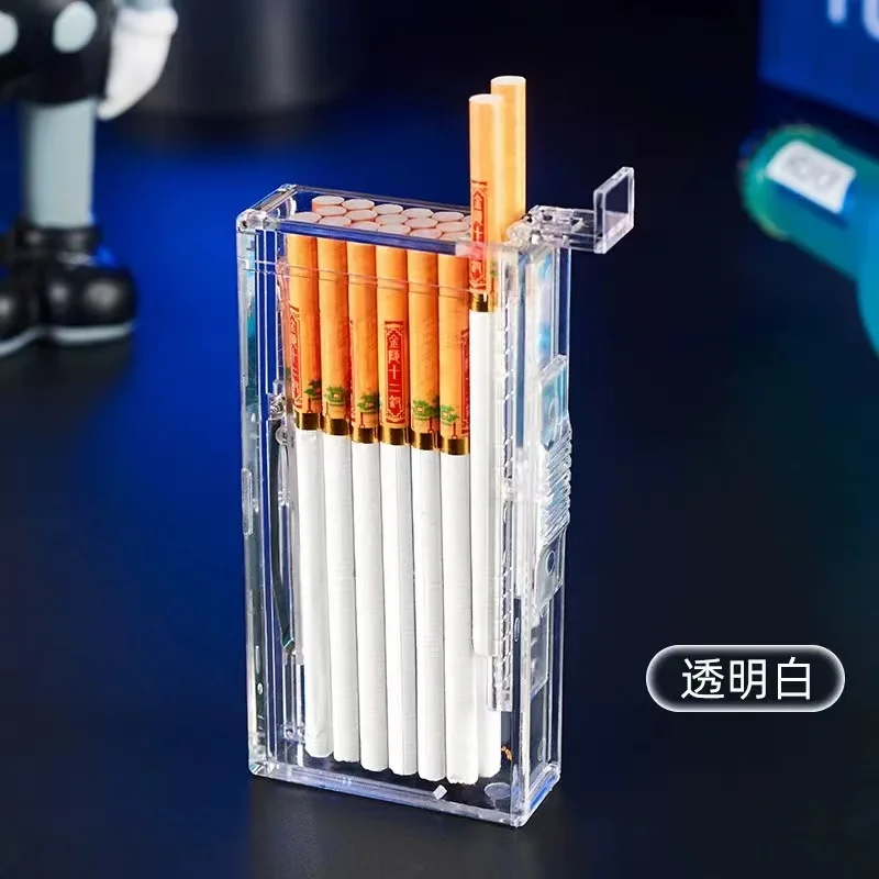 The New Transparent Cigarette Case with Tungsten Cigarette Lighter  Automatic Ejection Fine Smoke 20 Sticks Best-selling Lighter