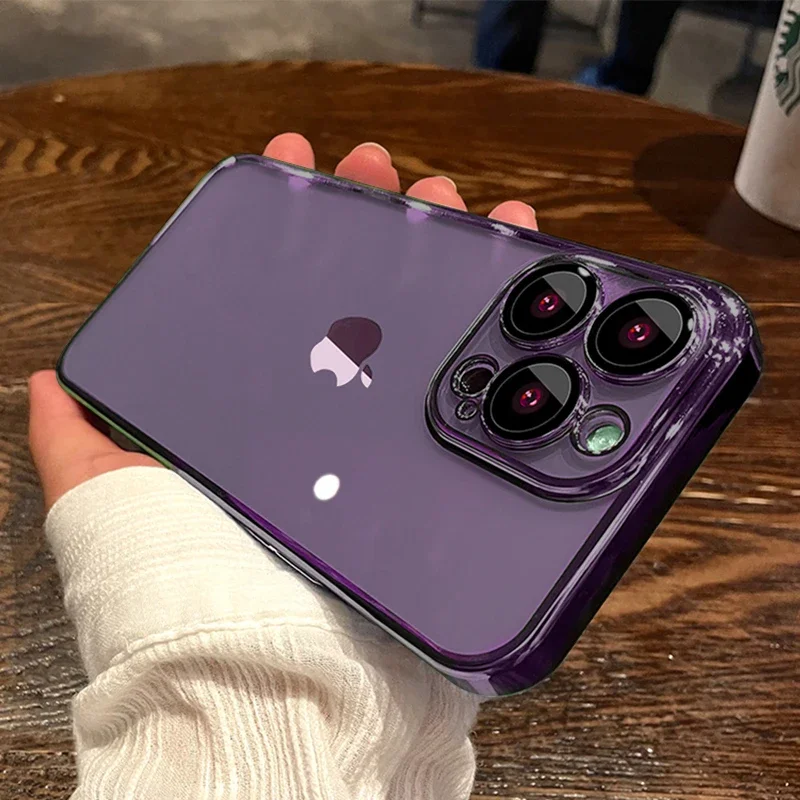 Luxury Plating Frame Silicone Clear Case For iPhone 15 14 13 11 12 Pro Max Mini XR X XS Max 8 7 Plus SE 2020 Purple Cover funda