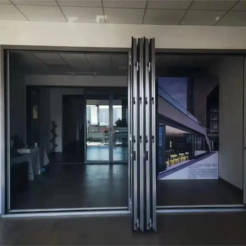 custom.'s Custom Design Foldable Accordion Door Soundproof Insulated Glass Aluminum Alloy Frame Stainless Steel Work