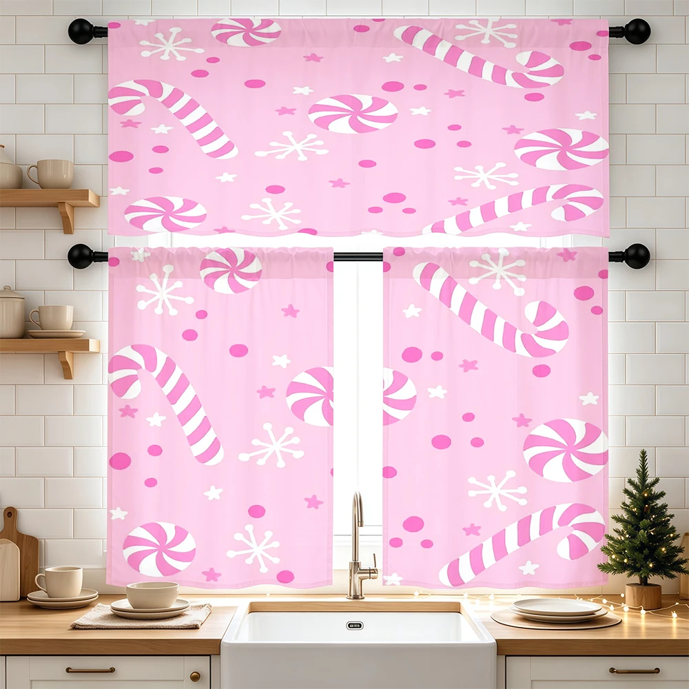 Christmas Winter Kitchen Curtains, Candy Cane Peppermint Snowflake, Digital Print, Kitchen Dining Room, Rod Pocket Polyester