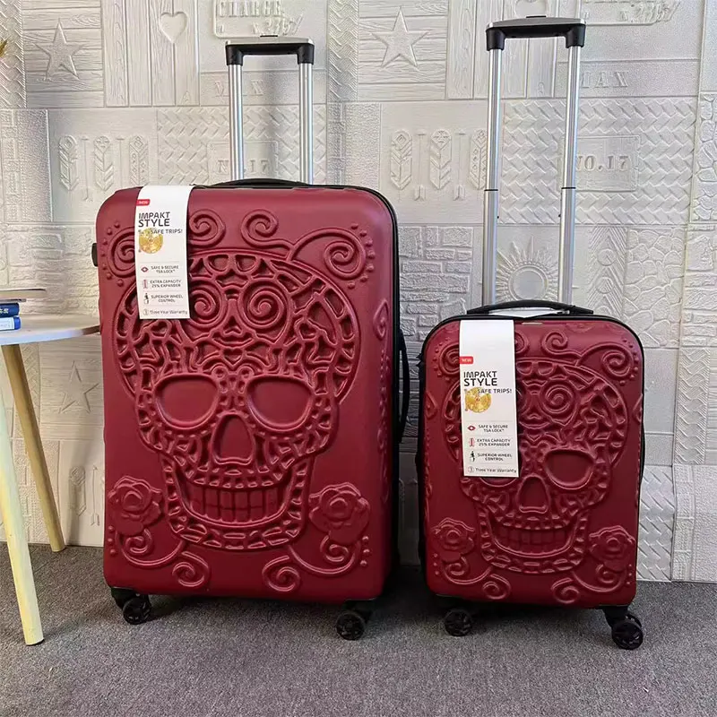 3D Skull Suitcase 20/24/28 inch New Fashion Cabin Rolling Luggage with Wheels Set of 3 Suitcases Trolley Case Customs Lock TSA