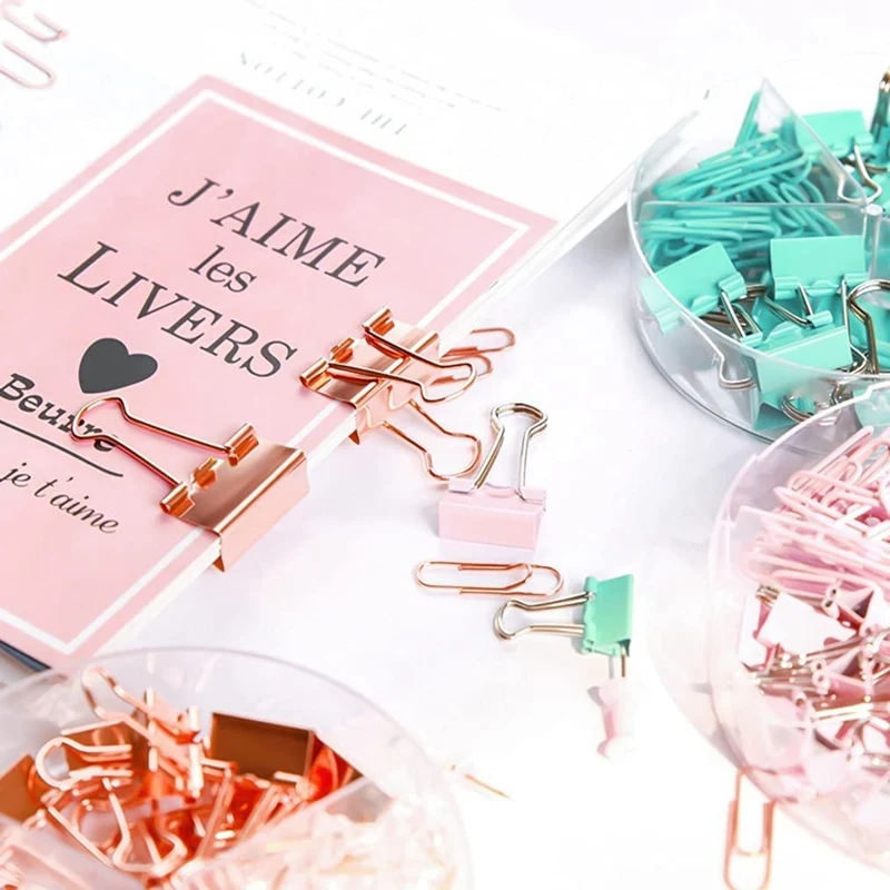 Box Pack Paper Clips Binder Clips Push Pins Set(72 Pcs Per Box),Practical Desk Organize Kits For Office School