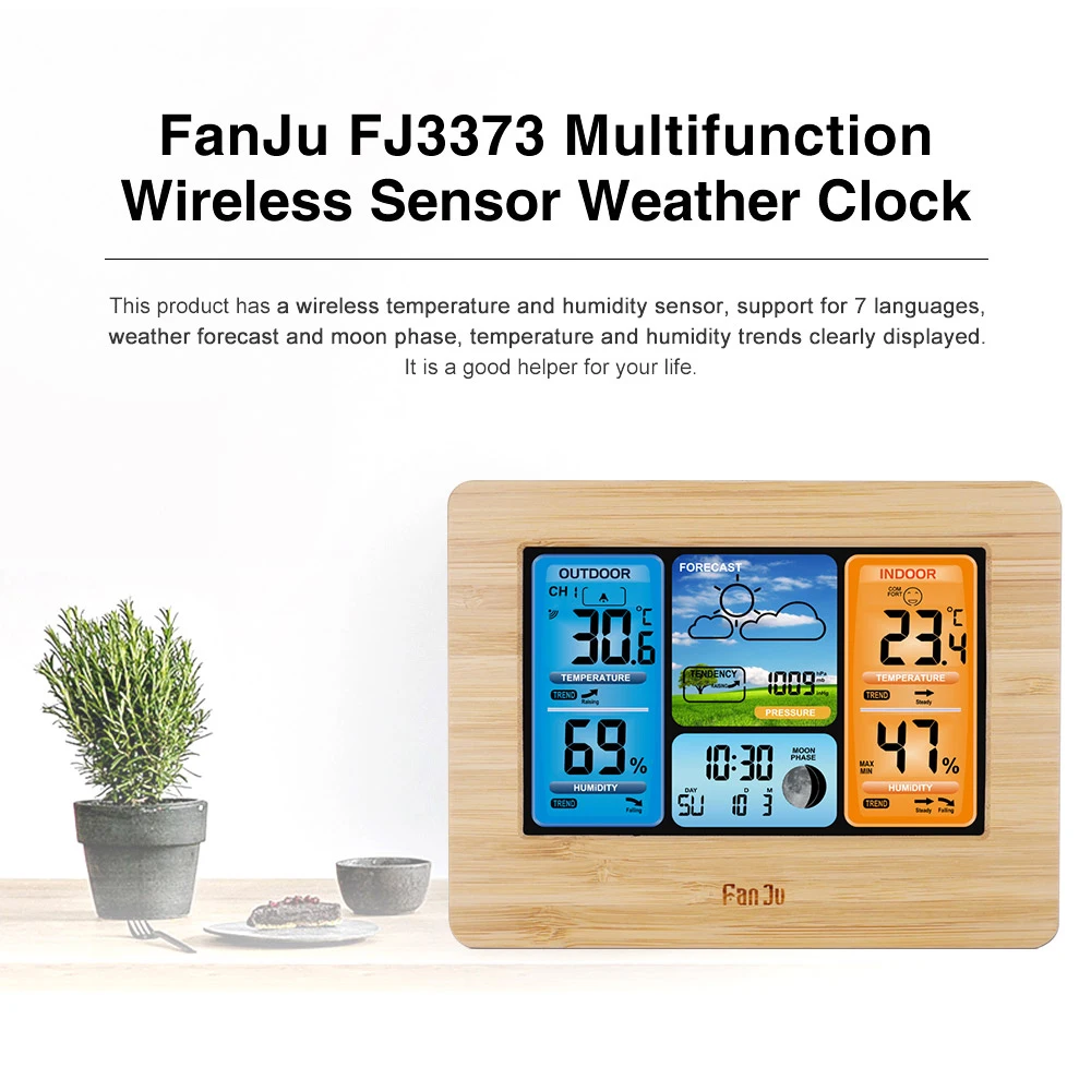 Weather Station LCD Alarm Clock Weather Forecast Barometer Thermometer Hygrometer with Wireless Outdoor Sensor USB Power Cord