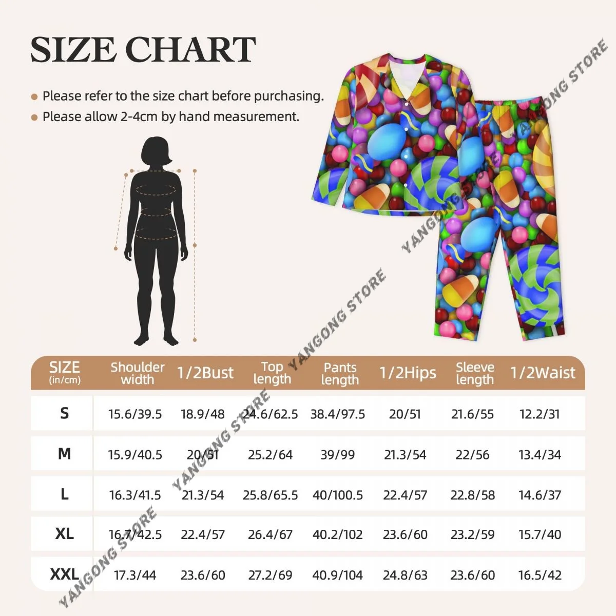 بيجامة نسائية بأكمام طويلة ملابس تنحيف للفتيات مكونة من قطعتين حلوى حلوة مع مصاصة وحلوى الذرة بيجامة لخريف وربيع
