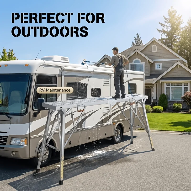 

Heavy Duty Portable Work Platform | Adjustable Height | RV Maintenance Workbench Sturdy Outdoor Job Site Table for RV Washing, Roof Repair, Painting, Construction, Home Improvement, And Garage Projects |Capacity 1000 Lbs