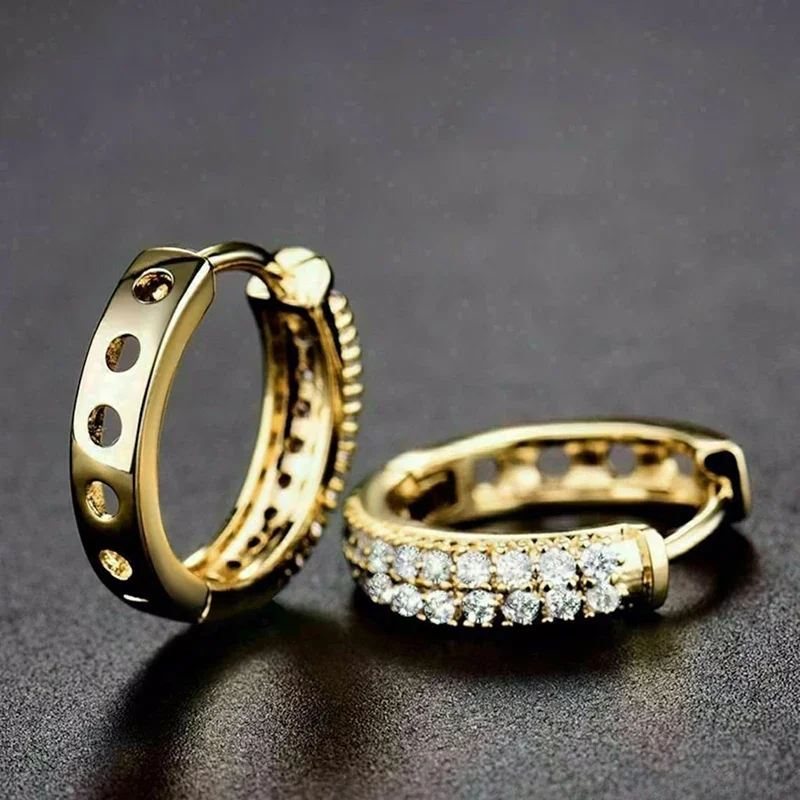 Huitan Noble Gold Color Hoop Earrings with Bright Mini Cubic Zircon Female Elegant Party Jewelry All-matching Office Accessories