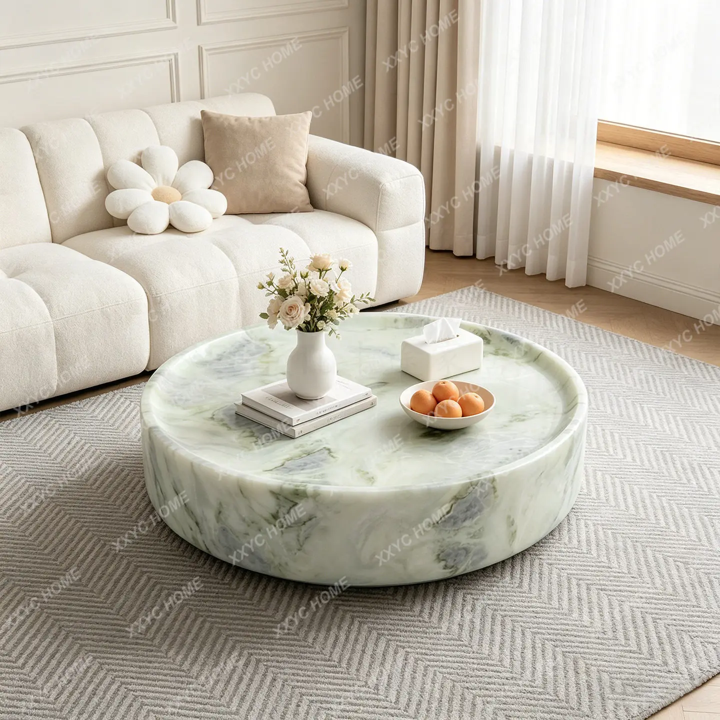 XX minimalist light luxury premium natural marble round coffee table living room designer coffee table