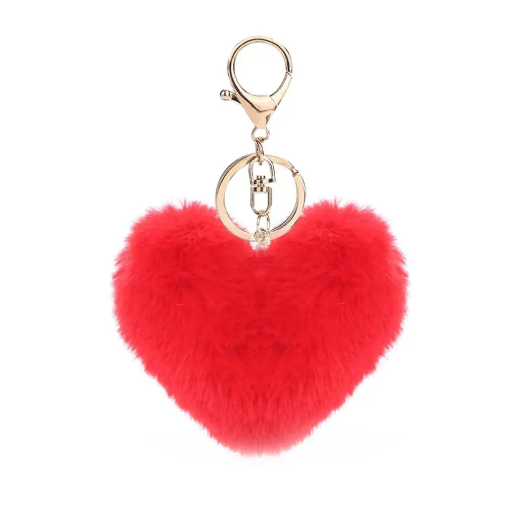 Cute Love Heart Plush Bag Pendant Fluffy Ball Imitation Rabbit Fur Hanging Decoration Solid Color Bag Accessories Key Chain