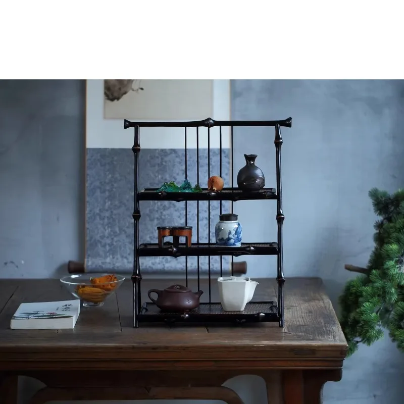 Desktop storage tea ceremony Bogu frame ornament teacup rack tea set storage rack