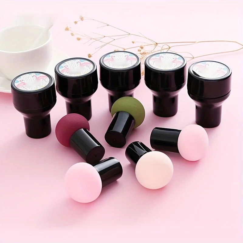 Esponja cosmética en forma de cabeza de hongo, 3 piezas, con mango, adecuada para crema líquida, esponja de hojaldre, huevo de belleza sin polvo, húmedo y