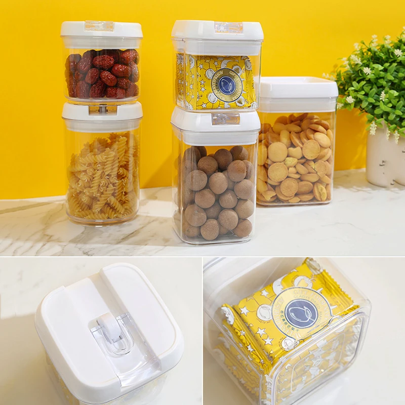 Round/Square Nut Bean Box Transparent Hasp Storage Boxes Kitchen Sealed Jar Pantry Food Container Cereal Grain Organizer Box