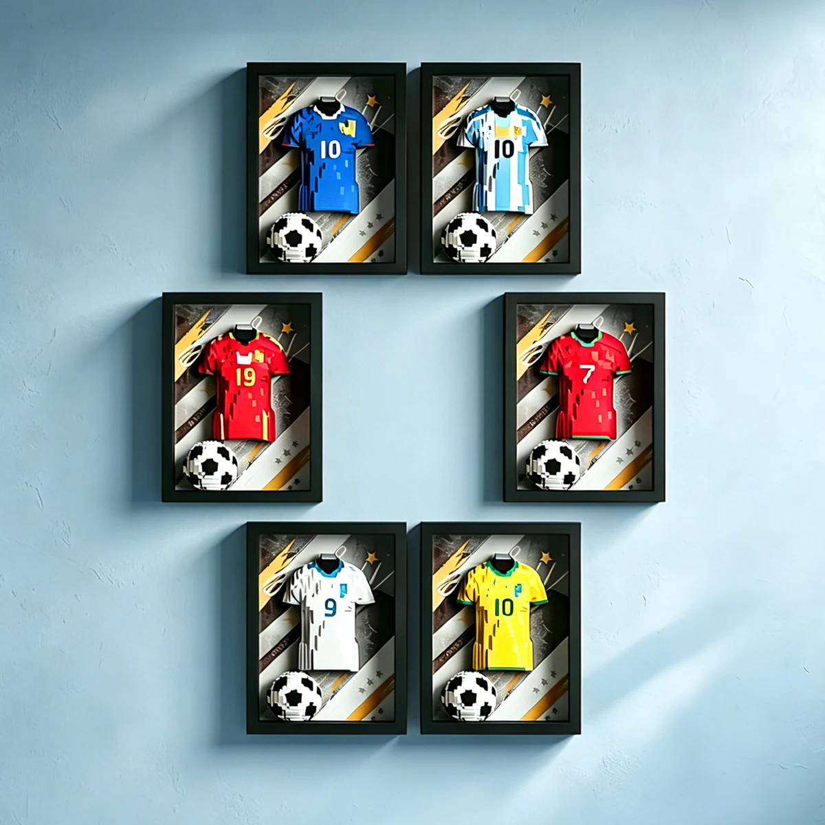 Desktop Wall Display World Soccer Football Jersey Frame Home Decor Mini Building Block Set Gift for Fans
