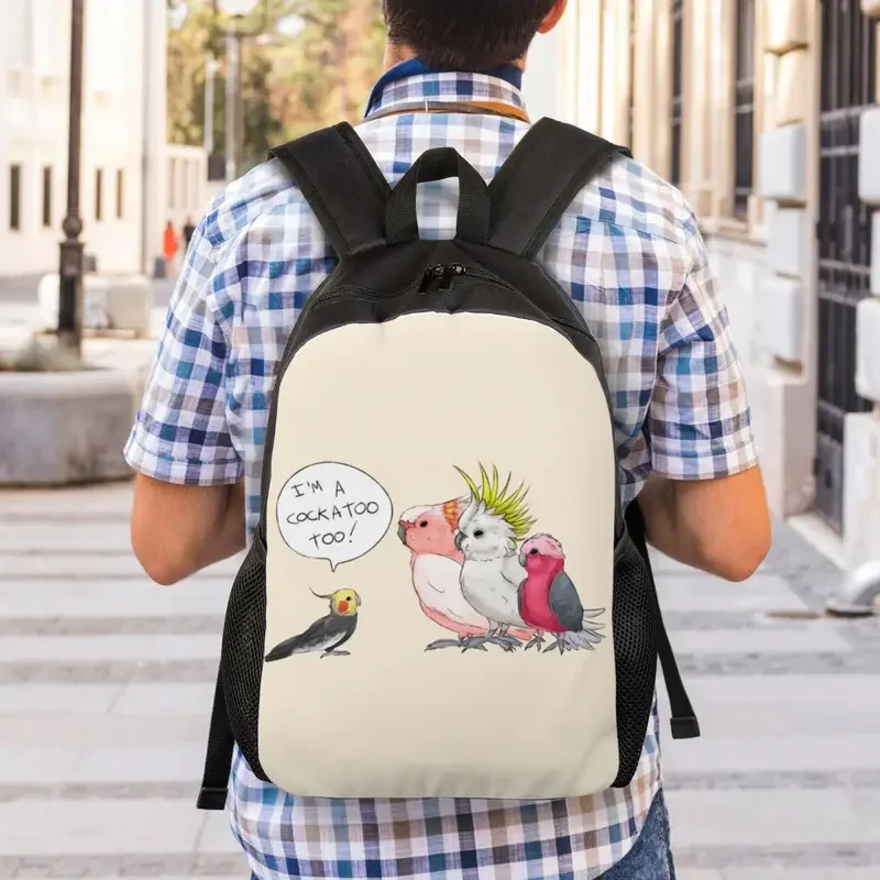 Mochilas personalizadas cacatua para homens e mulheres, mochila cockatiel engraçada, mochila casual para faculdade, sacos de papagaio pássaros