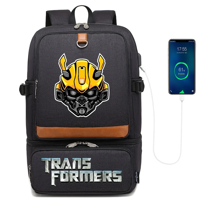 Transformers BumbleBee Backpacks Laptop Bags Insulated Compartment USB Port Waterproof Cooler Bag School Picnic Lunch Bag