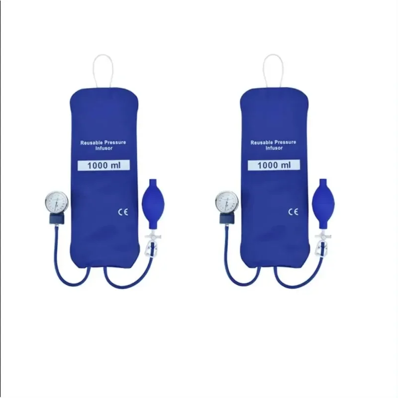 Bolsa de presión infusión reutilizable, 2 piezas, 1000 ml, con manómetro azul