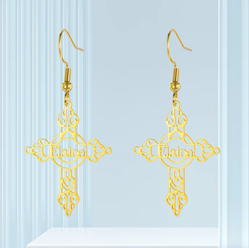 

Kkjoy Unique Custom Cross Earrings With Personalized Name Design Trendy Style Ideal Believers Distinctive And Meaningful Gift