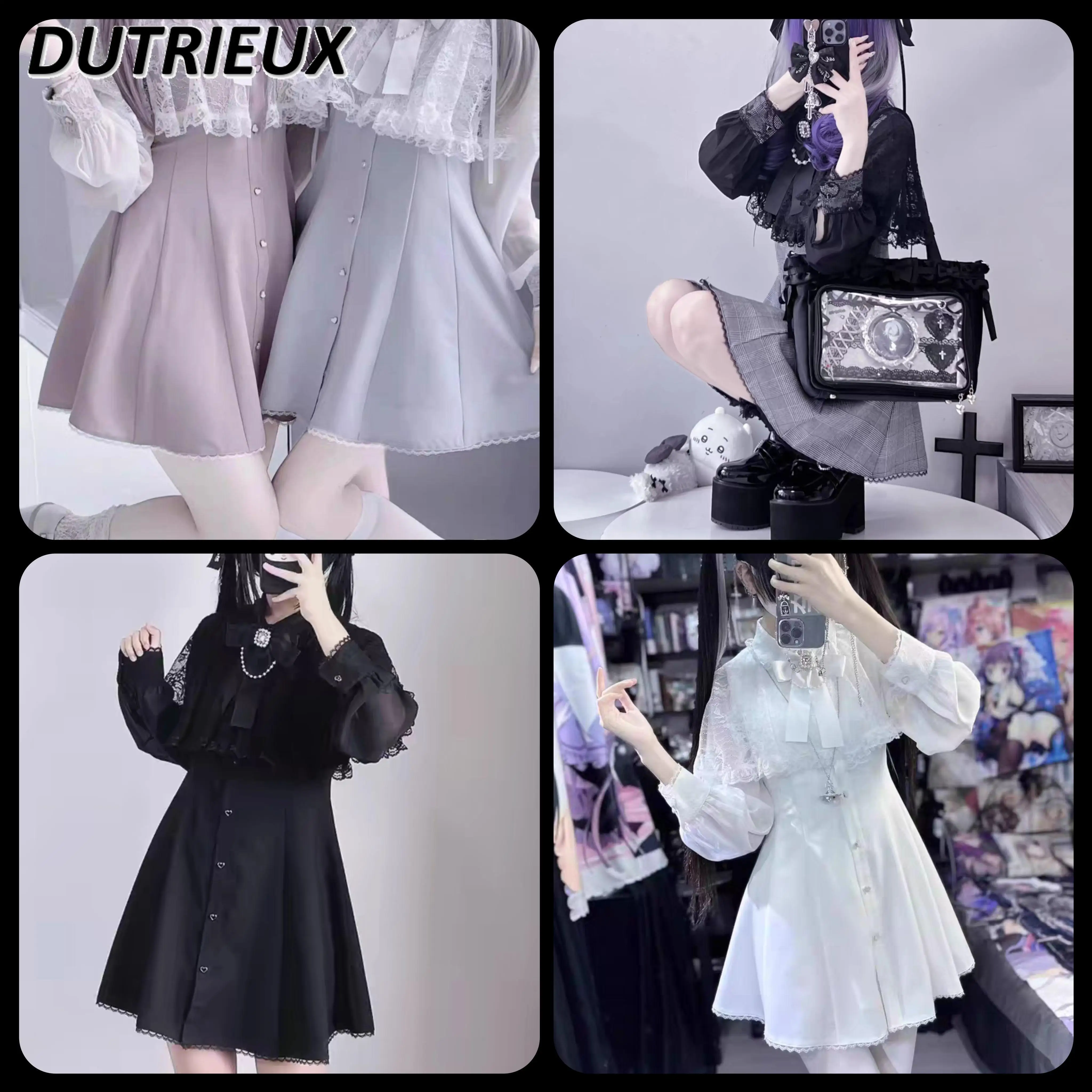 Japanese Style Tie Shawl Lace Bow Chiffon Fashion Women's Long-sleeved Dresses Lolita Simple Casual Elegant Dress for Ladies