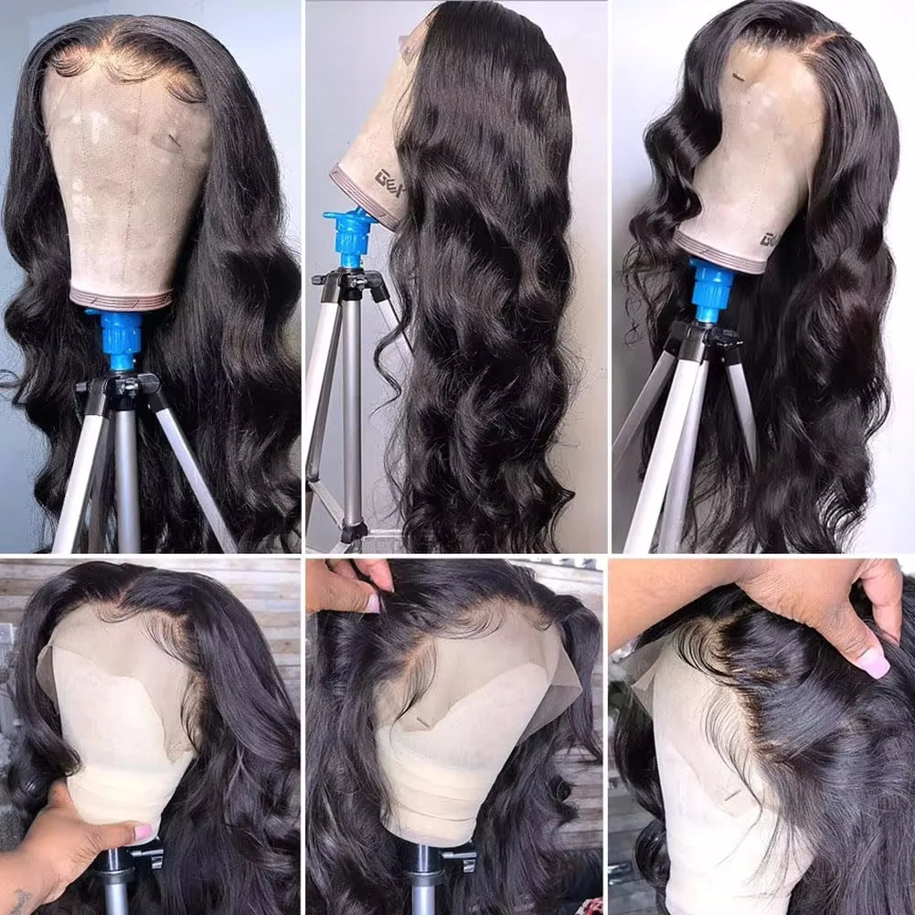 Peruca frontal de renda para mulheres, perucas de cabelo humano 100%, renda transparente, pré-arrancada com cabelo de bebê, 32 polegadas, 13x6