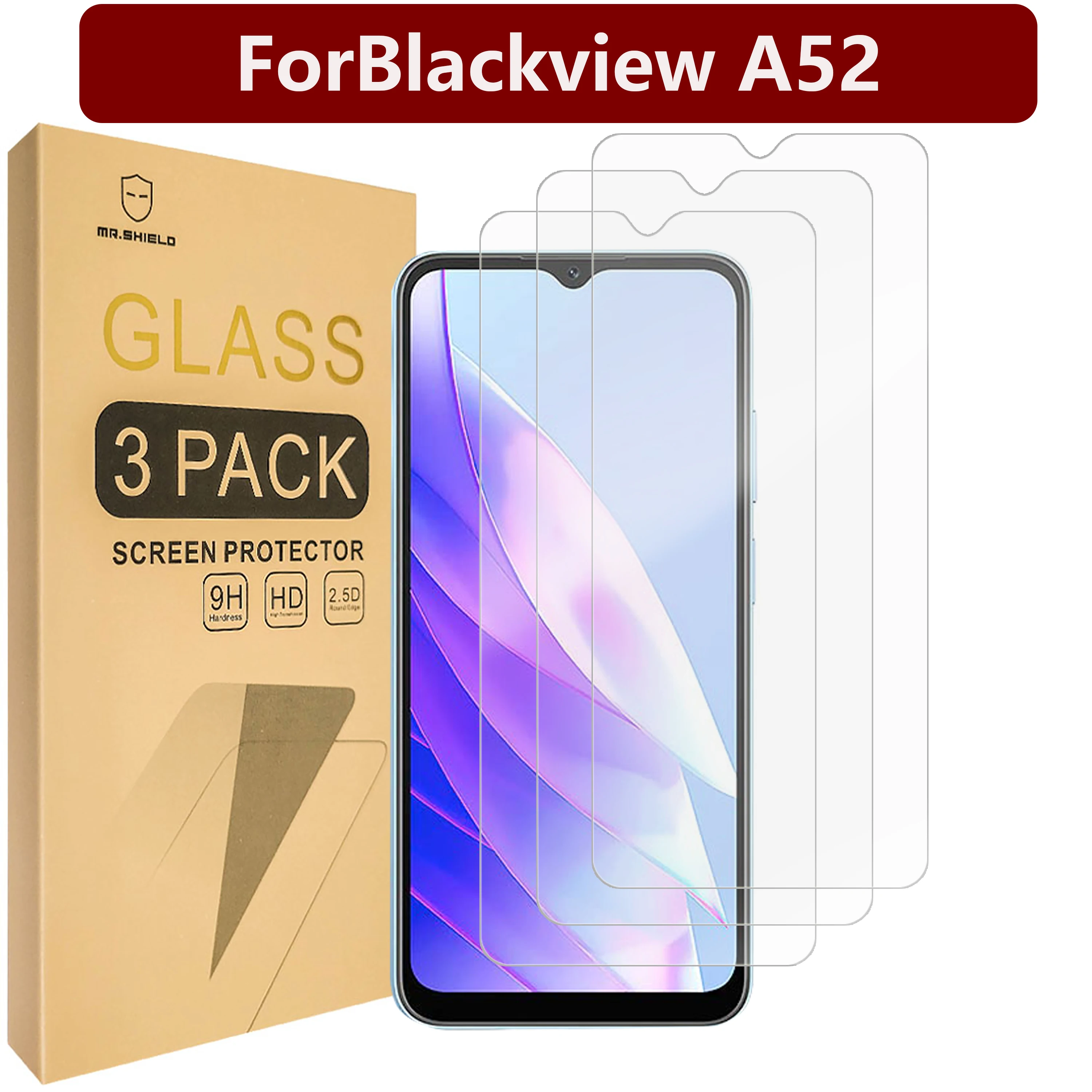 

Mr. Защитный экран для Blackview A52 / A52 Pro [закаленное стекло] [Японское стекло с твердостью 9H] [в 3 упаковках] Защитная пленка для экрана