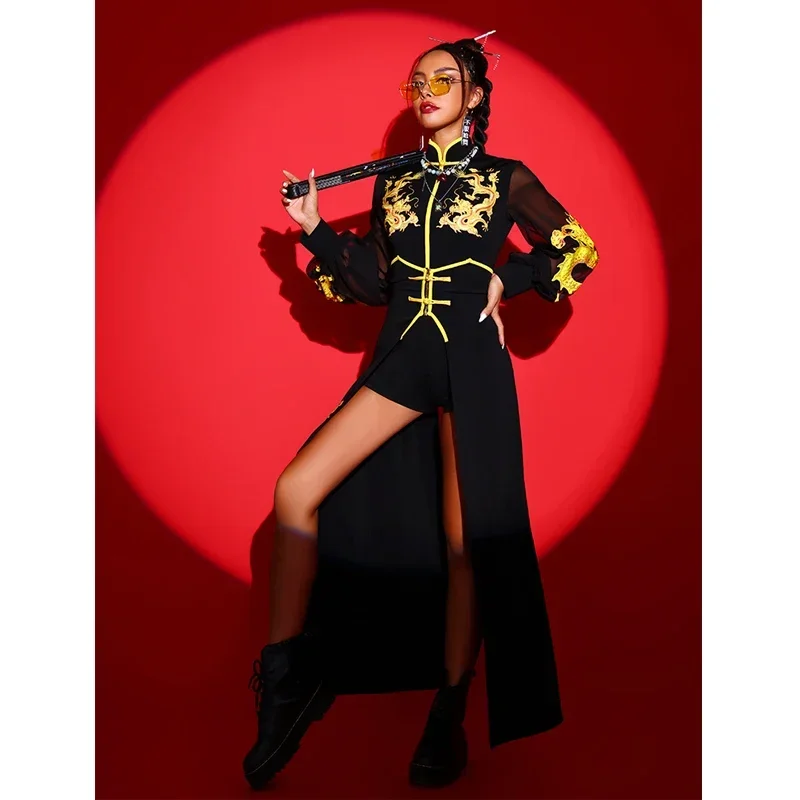 النمط الصيني الهذيان الزي الهيب هوب ملابس النساء جوجو راقصة زي أسود الجاز Dancewear المرحلة زي الحفل Outifts DL8718