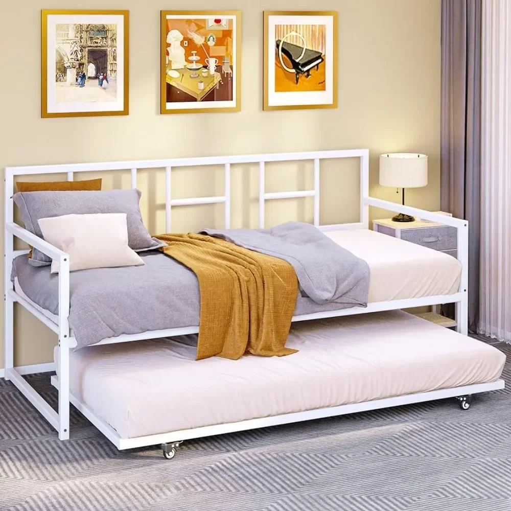 Twin beds with pull-out rests, steel plate supports, height-adjustable beds, multifunctional furniture