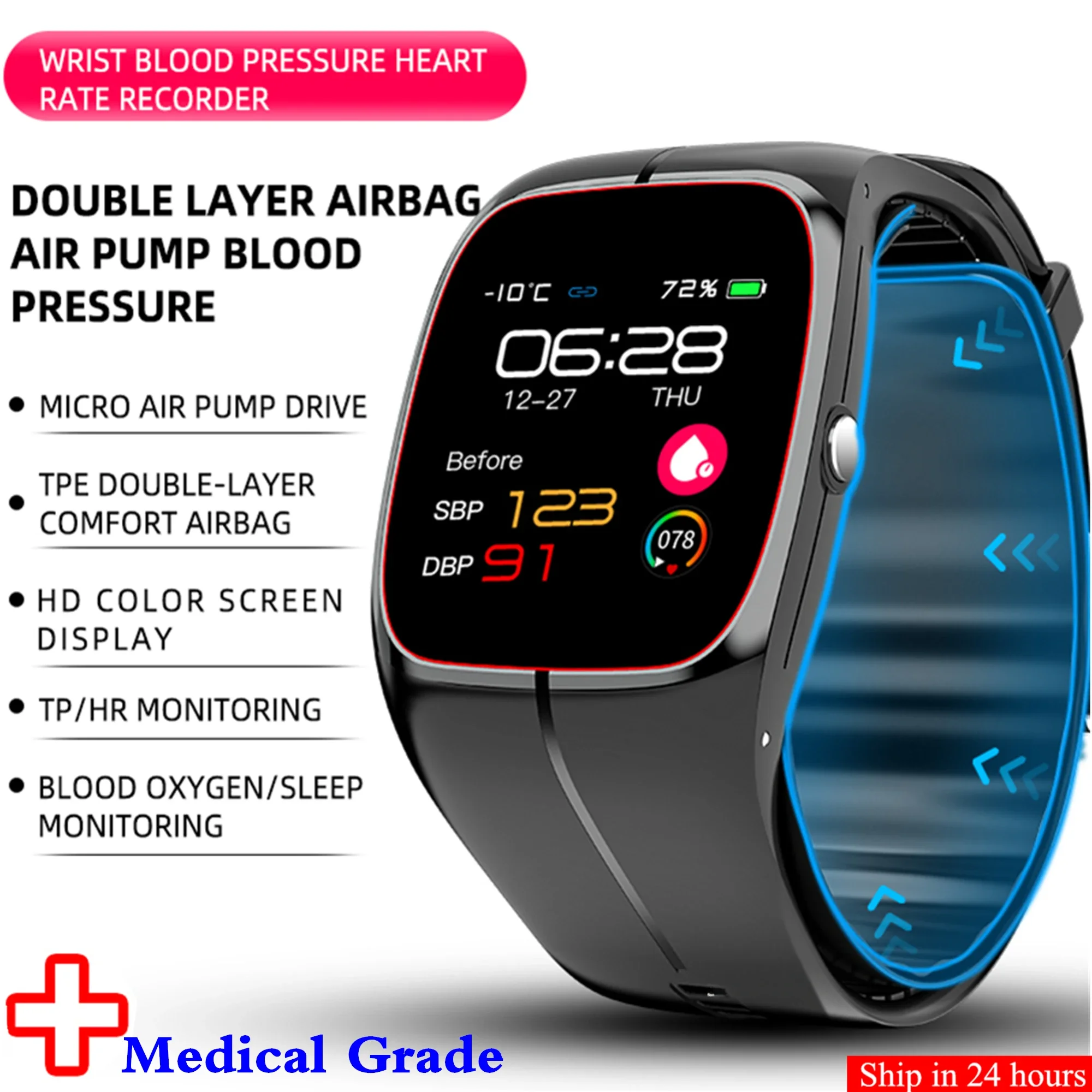 

New P20 Smart Watch Air Pump Sphygmomanometer Medical Grade Heart Rate Thermometer Airbag Wristband Android IOS smart watch men