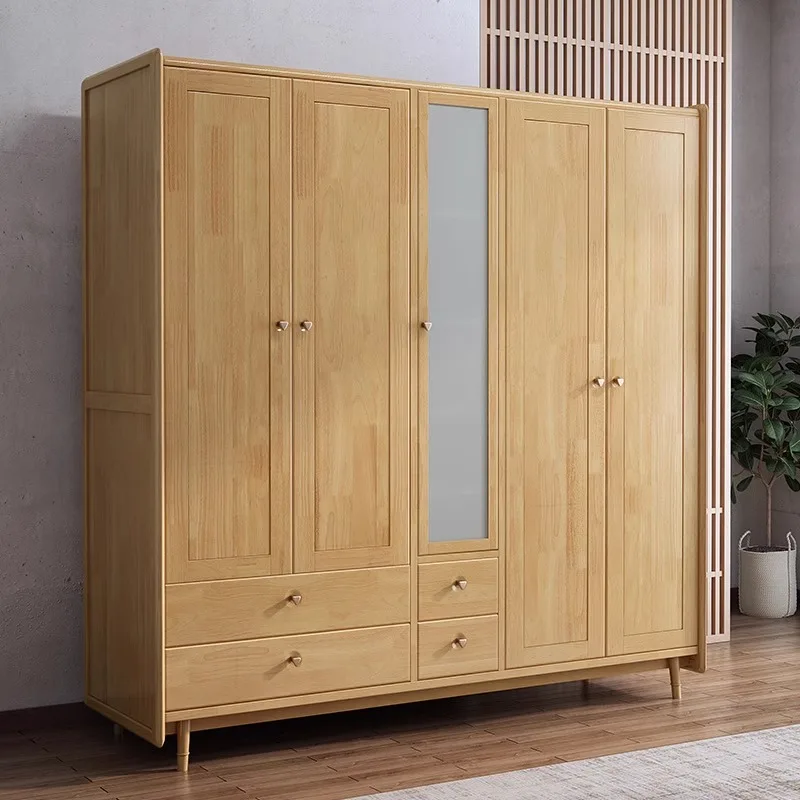 Modern Nordic Design Custom Size Solid Pine Wood Wardrobe Simple Multi-Door Storage Bedroom Furniture for Home or Hotel