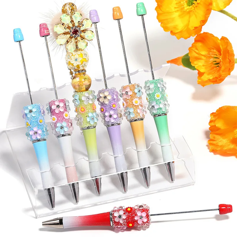 10pcs New Flower Sky Star Sugar Beaded Pen Handmade DIY Beadable Ballpoint  Pens Wholesale Ball Pen School Supplies Stationery