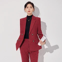 Insozkdg Set di pantaloni formali da donna a righe rosse da donna, abbigliamento da lavoro femminile, giacca e pantaloni Blazer a maniche lunghe in 2 pezzi