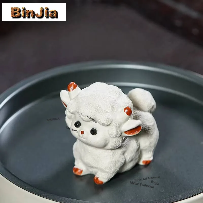 Yixing Zisha Cute Beautiful Little Sheep Tea Pet Japanese Tea Spirit Tea Figurine Play Toys Tea Statue Ornaments Craftsmanship