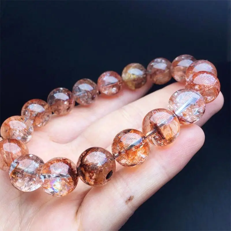 

12MM Natural Red Golden Herkimer Diamond Quartz Bracelet Healing Crystal Beads Elastic Charm For Women Energy Jewelry Gift 1pcs