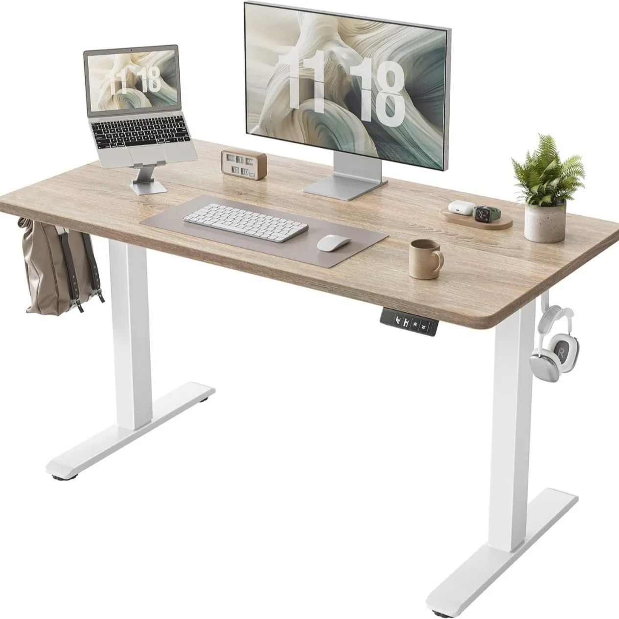 Retro desk Electric lift adjustment height Office desk Multifunctional computer desk with storage