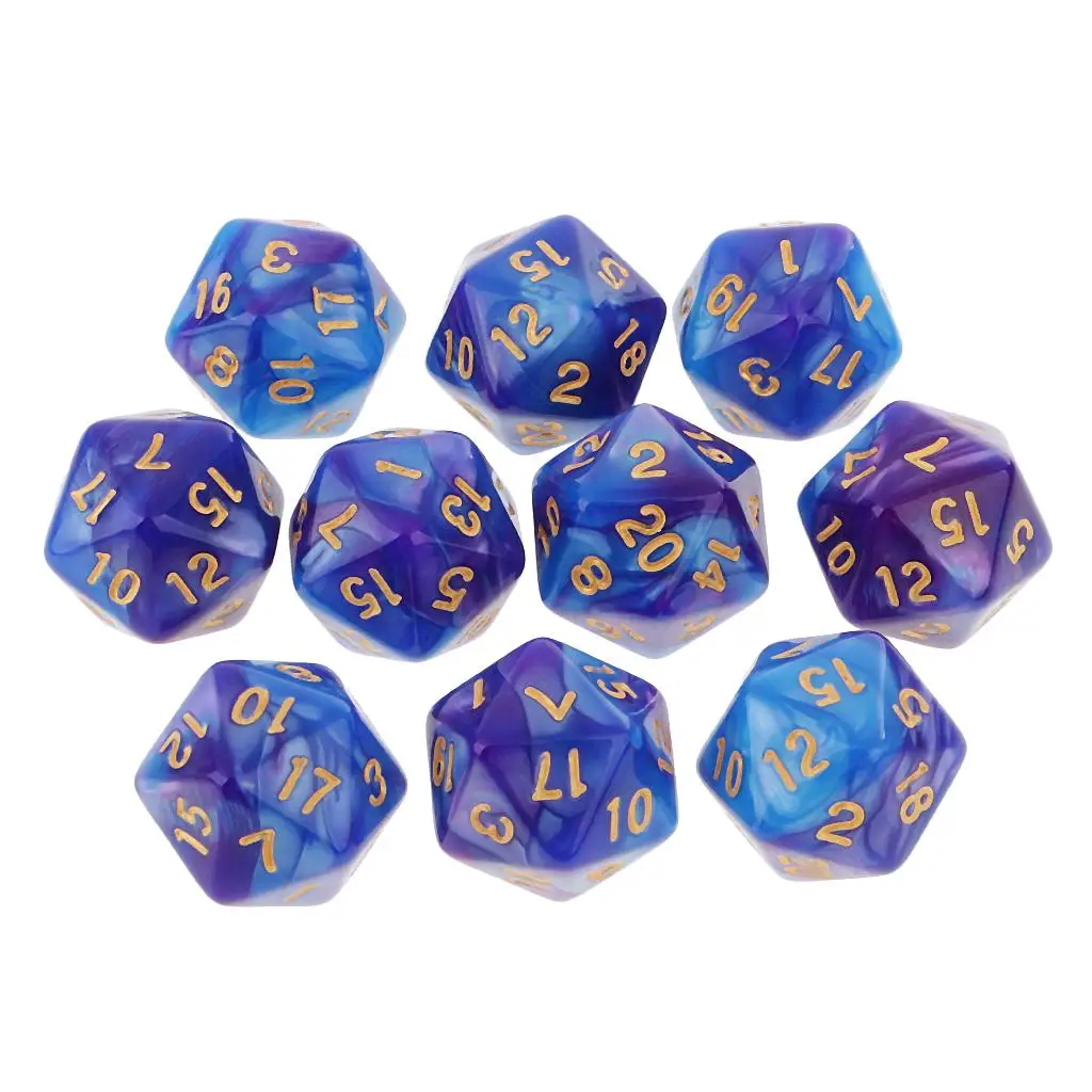 Dados de doble color D20 de 20 caras para jugar, juego de mesa RPG, favores y enseñanza de matemáticas, paquete de 10